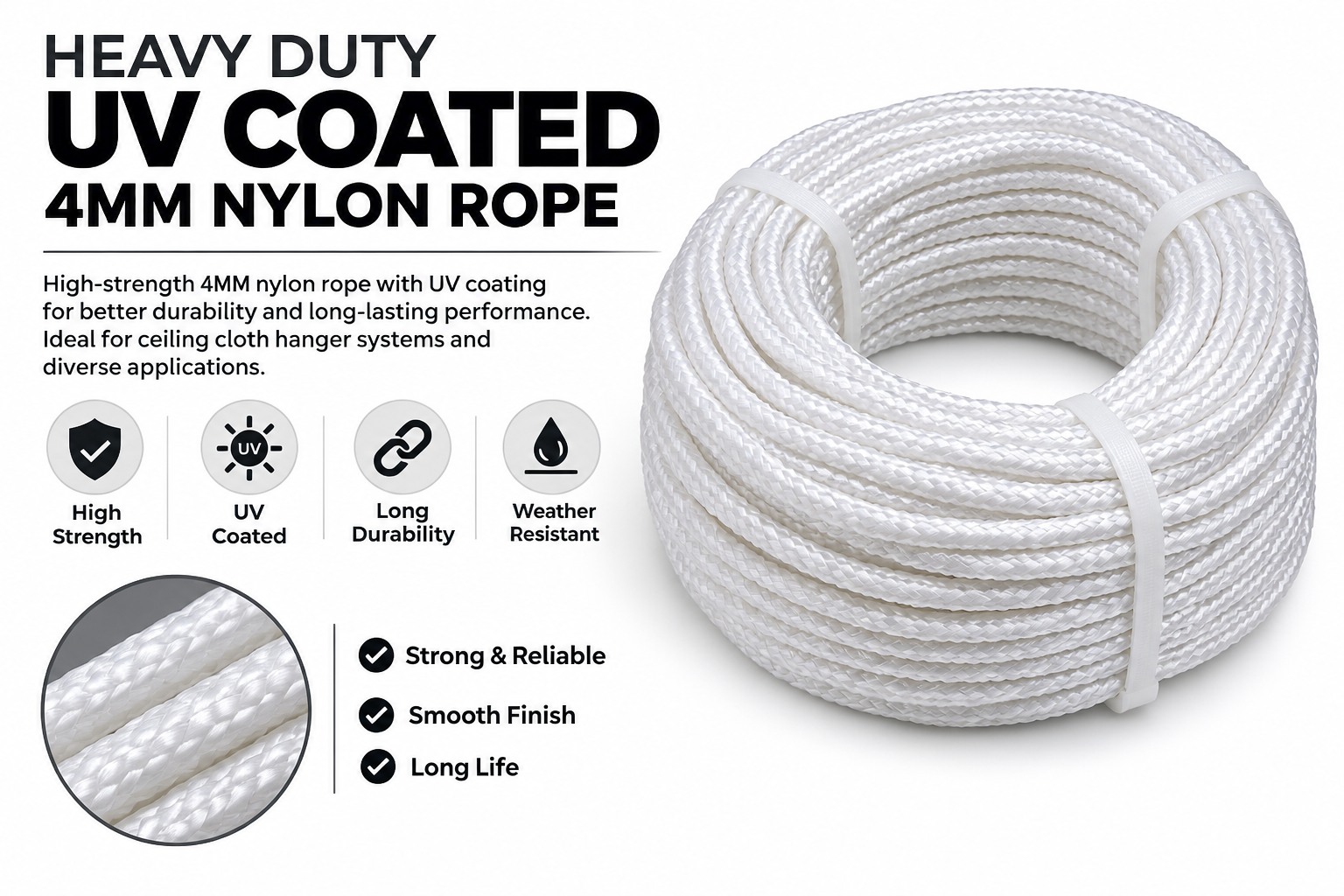 Heavy Duty UV Coated 4MM Nylon Rope